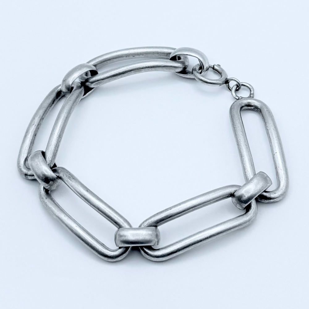 Vintage Sterling Silver Modernist Bracelet - 40 Grams Oblong Oval Open Link